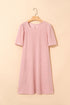 Corded Knit Crew Neck Puff Sleeve Shift Mini Dress